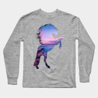 Sunset skyline and ocean horse pattern Long Sleeve T-Shirt